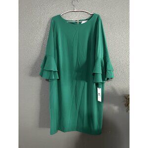 NEW Calvin Klein Bell Sleeve Sheath Dress 20W Green NWT Work Wedding Knee Length